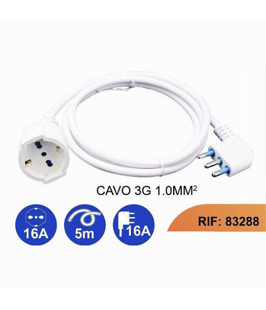 Prolunga Lineare Cavo 5mt 90° Con Spina 16a Presa Universale Schuko Bianca 83288