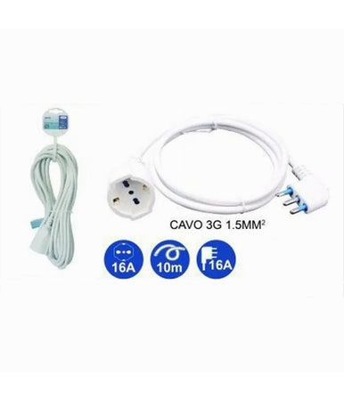 Prolunga Lineare Cavo A 90° 10 Mt Spina 16a Presa Schuko Universale Bianca 83290