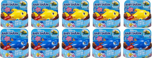 Promo 10 Pezzi Mixed 5 Gialli e 5 Blu Pinkfong Baby Shark Giocattolo da Bagno Canta e Nuota a Batteria per Bambini +18 Mesi - Rivenditore