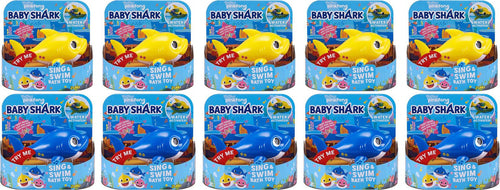 Promo 10 Pezzi Mixed 5 Gialli e 5 Blu Pinkfong Baby Shark Giocattolo da Bagno Canta e Nuota a Batteria per Bambini +18 Mesi - Rivenditore