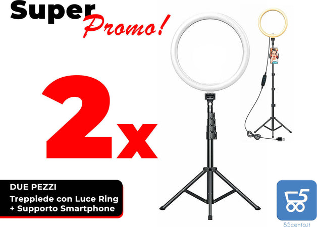 PROMO 2 PEZZI Luce Led ad anello con Treppiede Estensibile Regolabile con supporto Smartphone 3 Colori luce calda naturale fredda - Selfie Tik Tok Dirette Streaming