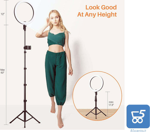PROMO 2 PEZZI Luce Led ad anello con Treppiede Estensibile Regolabile con supporto Smartphone 3 Colori luce calda naturale fredda - Selfie Tik Tok Dirette Streaming
