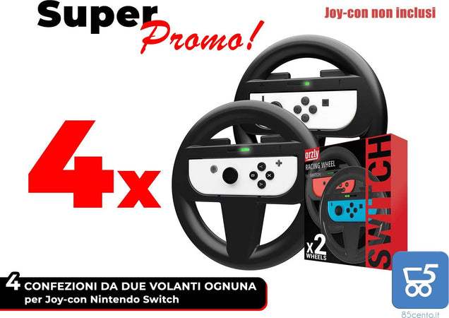 PROMO 4 Confezioni da 2 Orzly Volante Nintendo Switch per Telecomandi Joy-con Nintendo Switch colore nero