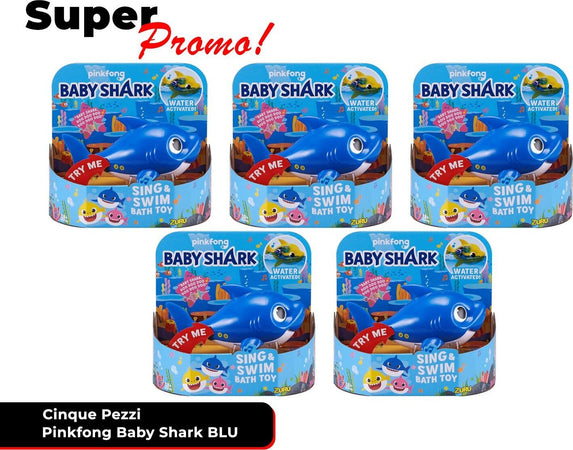 Promo 5 Pezzi Pinkfong Baby Shark Giocattolo da Bagno Canta e Nuota a Batteria Blu per Bambini +18 Mesi, Nuota per Davvero! - Rivenditori Festa Bomboniera