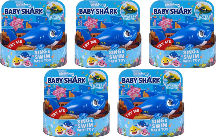 Promo 5 Pezzi Pinkfong Baby Shark Giocattolo da Bagno Canta e Nuota a Batteria Blu per Bambini +18 Mesi, Nuota per Davvero! - Rivenditori Festa Bomboniera