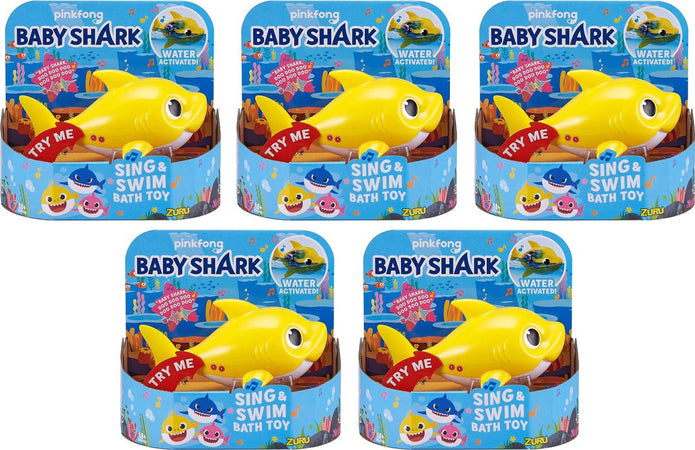 Promo 5 Pezzi Pinkfong Baby Shark Giocattolo da Bagno Canta e Nuota a Batteria Giallo per Bambini +18 Mesi, Nuota per Davvero! Rivenditore