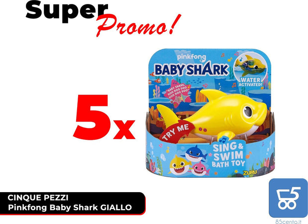 Promo 5 Pezzi Pinkfong Baby Shark Giocattolo da Bagno Canta e Nuota a Batteria Giallo per Bambini +18 Mesi, Nuota per Davvero! Rivenditore