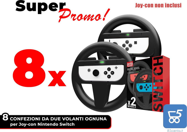 PROMO 8 Confezioni da 2 Volanti Orzly ognuna Nintendo Switch per Telecomandi Joy-con Nintendo Switch colore nero