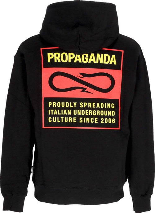 PROPAGANDA-Felpa-Cappuccio-Uomo-Logo-Label-Hoodie-Black-da-uomo