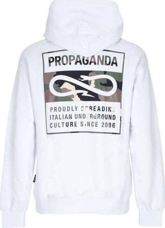 PROPAGANDA-Felpa-Cappuccio-Uomo-Logo-Label-Hoodie-White-da-uomo