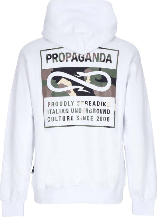 PROPAGANDA-Felpa-Cappuccio-Uomo-Logo-Label-Hoodie-White-da-uomo