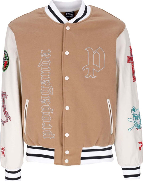 PROPAGANDA-Giubbotto-College-Uomo-Dirty-Street-College-Jacket-Camel-da-uomo