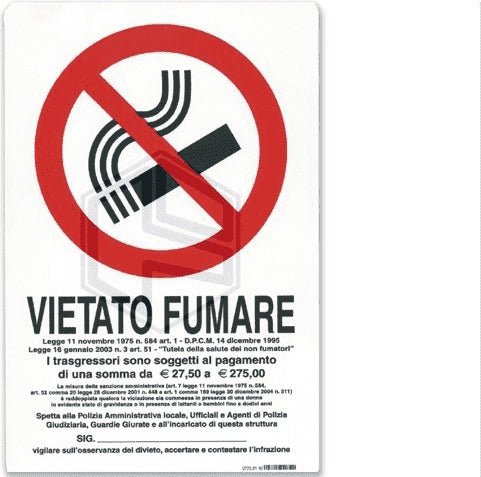 CARTELLO SEGNALETICO VIETATO fumare con legge - Pvc adesivo 330x500 mm CARTELLO SEGNALETICO VIETATO fumare con legge - Pvc adesivo 330x500 mm