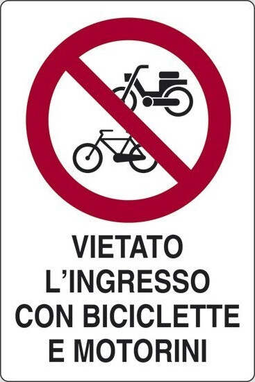Cartello Vietato Lasciare Biciclette O Carrozzine | Adesivo In Vinile 300x200mm | Divieto Di Sosta Aree Comuni