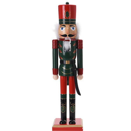 Schiaccianoci natalizio, color rosso e verde, decorazione in legno per interno da 50 cm