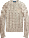 Pullover-Ralph-Lauren-Maglione-Donna-Trecce-Girocollo-In-Cotone-Beige-Melange