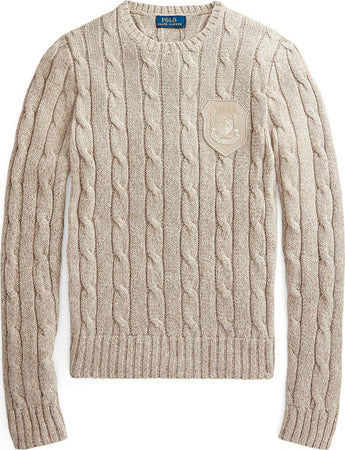Pullover-Ralph-Lauren-Maglione-Donna-Trecce-Girocollo-In-Cotone-Beige-Melange