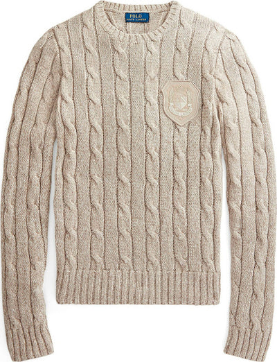 Pullover-Ralph-Lauren-Maglione-Donna-Trecce-Girocollo-In-Cotone-Beige-Melange