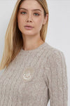 Pullover-Ralph-Lauren-Maglione-Donna-Trecce-Girocollo-In-Cotone-Beige-Melange