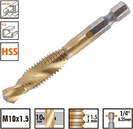 Punta-Per-Trapano-M10x1.5mm-In-Titanio-Hss-Con-Filettatura-Metrica-Metallo-57214
