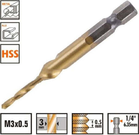 Punta-Per-Trapano-M3x0.5mm-In-Titanio-Hss-Con-Filettatura-Metrica-Metallo-57209