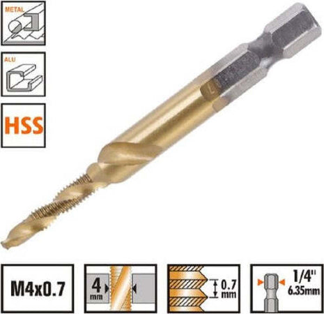 Punta-Per-Trapano-M4x0.7-Mm-In-Titanio-Hss-Con-Filettatura-Metrica-Metallo-57210