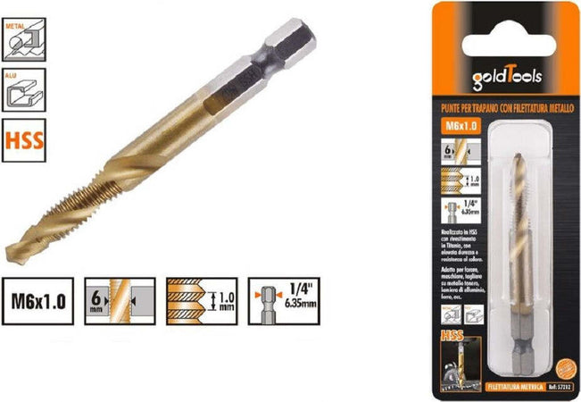 Punta Per Trapano M6x1.0 Mm In Titanio Hss Con Filettatura Metrica Metallo 57212 Fai da te/Utensili elettrici e a mano/Accessori per utensili elettrici/Set punte per trapani Trade Shop italia - Napoli, Commerciovirtuoso.it