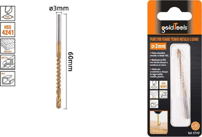 Punta Trapano Elicoidale Ø 3mmx60mm In Titanio Hss 4241 Per Metallo Legno 57147 Fai da te/Utensili elettrici e a mano/Accessori per utensili elettrici/Set punte per trapani Trade Shop italia - Napoli, Commerciovirtuoso.it