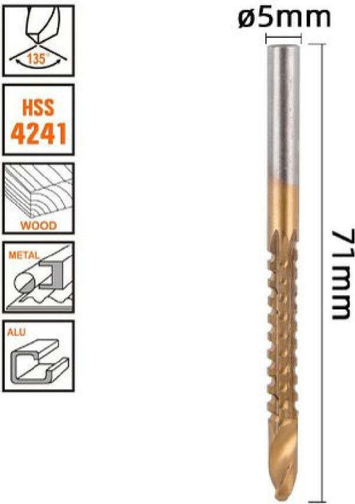 Punta Trapano Elicoidale Ø5mm X 71mm In Titanio Hss 4241 Per Metallo Legno 57149 Fai da te/Utensili elettrici e a mano/Accessori per utensili elettrici/Set punte per trapani Trade Shop italia - Napoli, Commerciovirtuoso.it