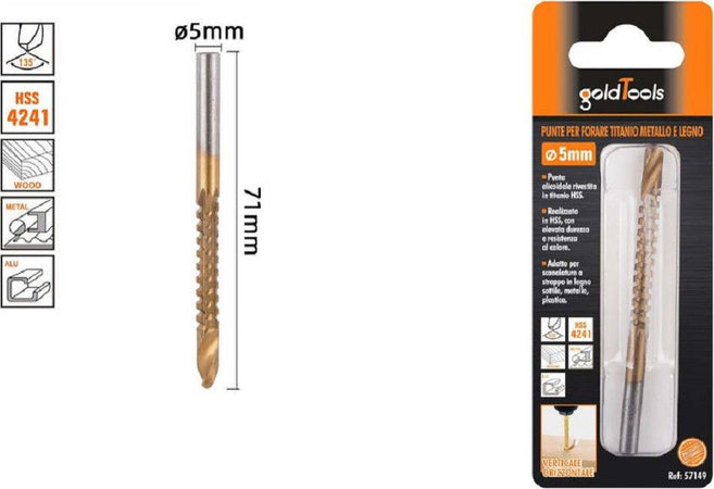 Punta Trapano Elicoidale Ø5mm X 71mm In Titanio Hss 4241 Per Metallo Legno 57149 Fai da te/Utensili elettrici e a mano/Accessori per utensili elettrici/Set punte per trapani Trade Shop italia - Napoli, Commerciovirtuoso.it