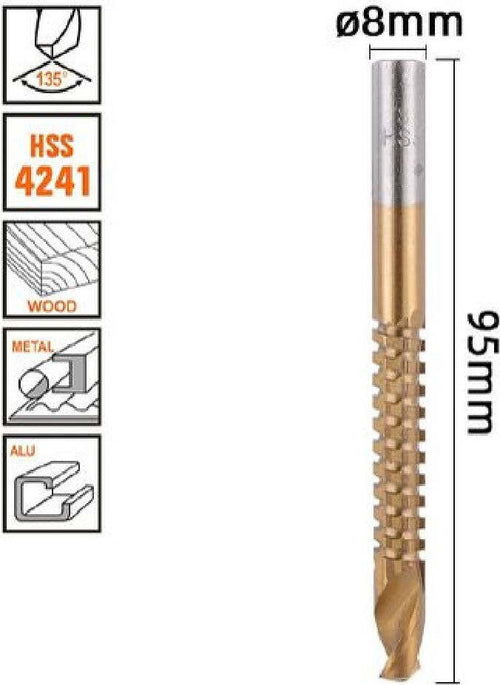 Punta Trapano Elicoidale Ø8mm X 95mm In Titanio Hss 4241 Per Metallo Legno 57152 Fai da te/Utensili elettrici e a mano/Accessori per utensili elettrici/Set punte per trapani Trade Shop italia - Napoli, Commerciovirtuoso.it
