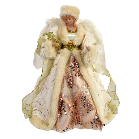 Puntale per albero di natale angelo beige h 31 cm decorazione natalizia ali piumate