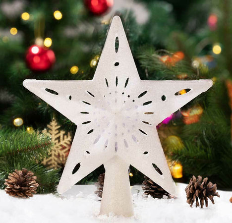 Puntale-Proiettore-LED-per-Albero-di-Natale-Forma-Stella-Bianco-Gioco-di-Luce