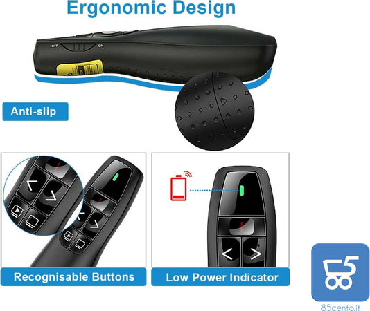 Puntatore Telecomando per Presentazioni Presenter Wireless USB 2.4 GHz per PowerPoint Slide PC Notebook – Laser Rosso Integrato