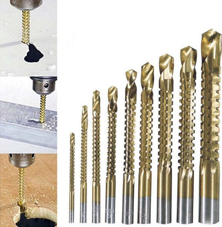 Punte-Acciaio-Set-Da-9-Trapano-Per-Forare-Titanio-Legno-Ferro-Fresare-Filettare