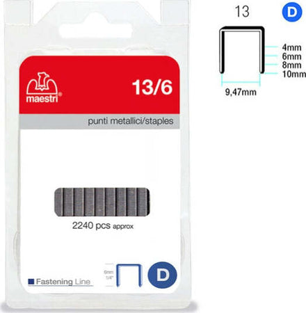 Punti - 13-6 - 6 mm - metallo - Romeo Maestri - conf. 2240 pezzi Cancelleria e prodotti per ufficio/Archivio ufficio e accessori per scrivania/Spillatrici e perforatrici/Graffette Eurocartuccia - Pavullo, Commerciovirtuoso.it