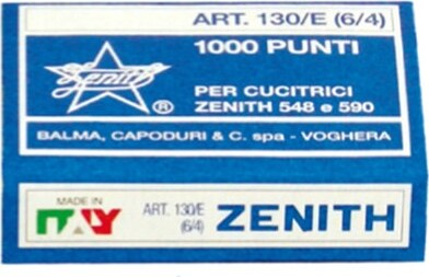 Punti 130-E - 6-4 - acciaio naturale - metallo - Zenith - conf. 1000 pezzi [multipack] 10 pezzi Cancelleria e prodotti per ufficio/Archivio ufficio e accessori per scrivania/Spillatrici e perforatrici/Graffette Eurocartuccia - Pavullo, Commerciovirtuoso.it