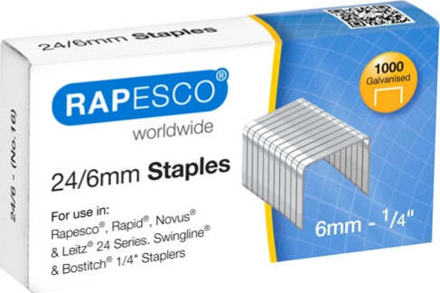 Punti in metallo - 24-6 - metallo - Rapesco - conf. 1000 pezzi Cancelleria e prodotti per ufficio/Archivio ufficio e accessori per scrivania/Spillatrici e perforatrici/Graffette Eurocartuccia - Pavullo, Commerciovirtuoso.it