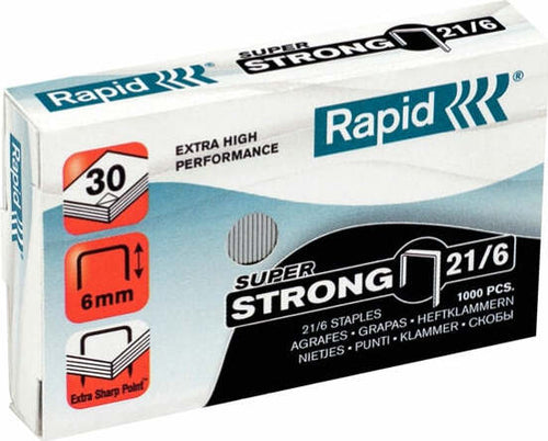 Punti Rapid Super Strong - 21-6 (6-6) - acciaio zincato - metallo - Rapid - conf. 1000 pezzi [multipack] 5 pezzi Cancelleria e prodotti per ufficio/Archivio ufficio e accessori per scrivania/Spillatrici e perforatrici/Graffette Eurocartuccia - Pavullo, Commerciovirtuoso.it