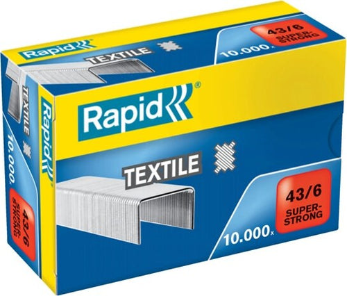 Punti Rapid Super Strong Textile - 43-6 - acciaio zincato - per tessuti - Rapid - conf. 10000 pezzi Cancelleria e prodotti per ufficio/Archivio ufficio e accessori per scrivania/Spillatrici e perforatrici/Graffette Eurocartuccia - Pavullo, Commerciovirtuoso.it