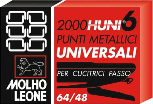 Punti universali - 6-4 - metallo - Molho Leone - conf. 2000 pezzi [multipack] 10 pezzi Cancelleria e prodotti per ufficio/Archivio ufficio e accessori per scrivania/Spillatrici e perforatrici/Graffette Eurocartuccia - Pavullo, Commerciovirtuoso.it