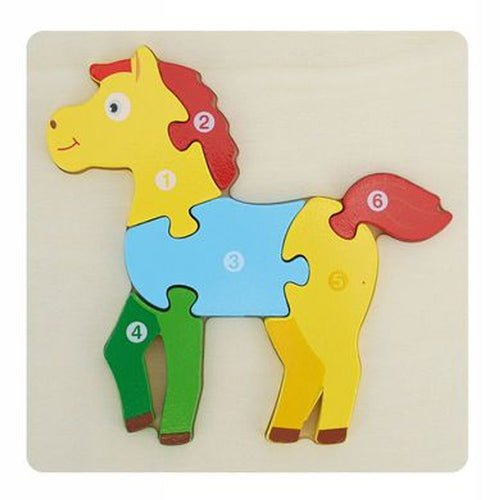 Puzzle 3d Blocchi Legno Forma Di Cavallo Educativo Colorato Gioco Bambini Animali