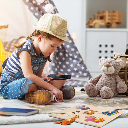 Puzzle A Incastri - Animali Terrestri in Legno Gioco per Bambini Dida
