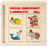 Puzzle Semplificato - Animaletti (4 Tavole) in Legno Gioco per Bambini