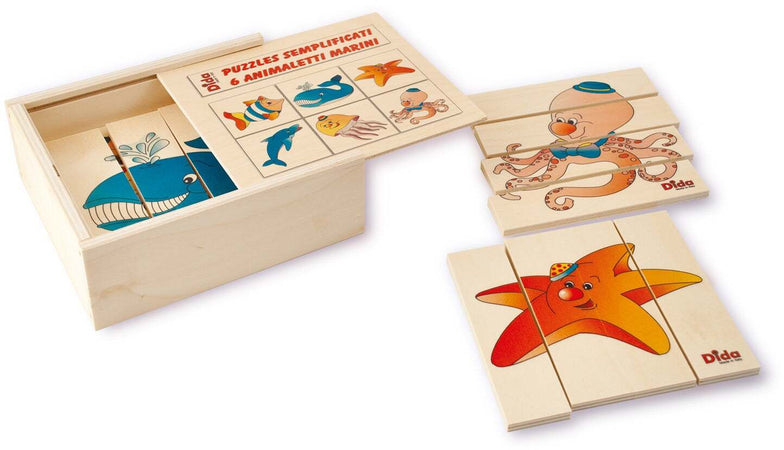 Puzzle Semplificato - Animali Marini (6 Tavole) in Legno Gioco per Bambini Dida