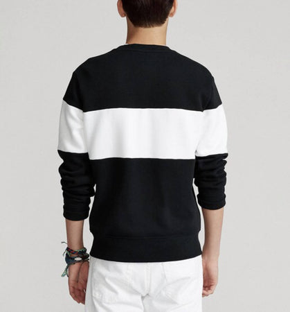 Ralph Lauren Felpa Uomo Polo Sport Usa Senza Cappuccio Girocollo Bianca E Nera Felpa Polsini E Bordo a Coste