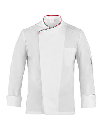 Giacca Patrizio Bianca con Profilo Tricolore Giacca Cuoco Manica Lunga