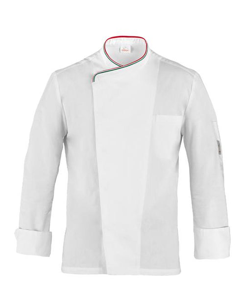 Giacca Patrizio Bianca con Profilo Tricolore Giacca Cuoco Manica Lunga