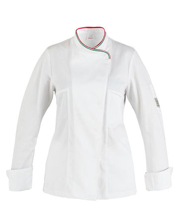 Giacca Susi Bianco con Profilo Tricolore Giacca Cuoco Maniche Lunghe con Profilo