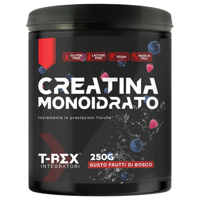 T-rex integratori creatina monoidrata - integratore alimentare per massa muscolare e boost energetico pre workout (frutti di bosco, 250 g)
